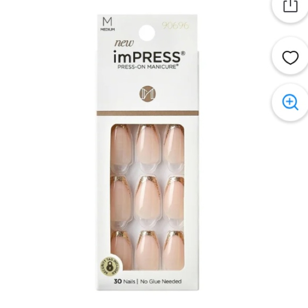 🇺🇸4 For $20 KISS imPRESS 'Playback' Press-On Nails, Gold, Medium Length